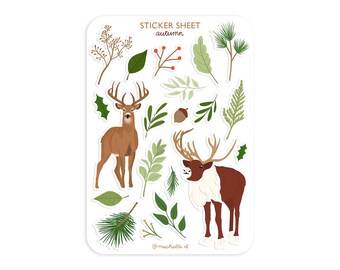 Stickervel A6 illustraties - autumn/fall deer, moose sticker sheet | bullet journaling, scrapbooking, journal stickers, planner