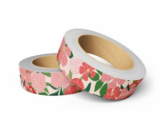 Washi tape valentine pink flowers - Muchable | flower stationery illustration pattern design