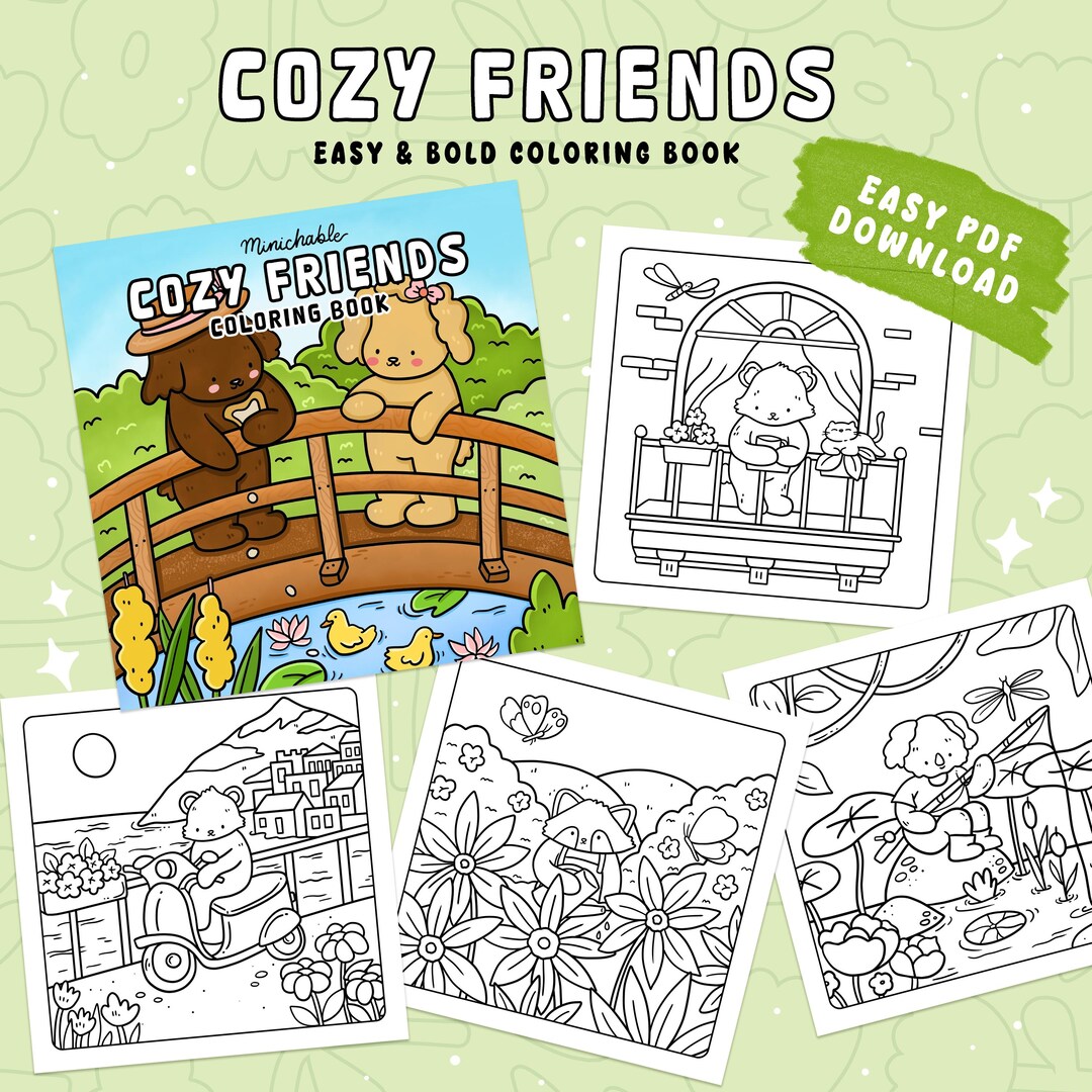 Cute Cozy Friends Animals Coloring Book – 10 Pages Easy & Minimalist ...