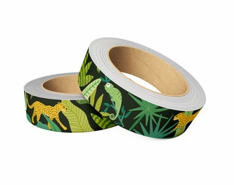 Washi tape jungle, animals, panther - Muchable | flower stationery illustration pattern design | paper tape chameleon, plants