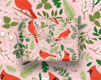 Luxe kerst inpakpapier - Cadeauverpakking | speciaal origineel papier | rode kardinaal vogel/Red cardinal bird | Christmas wrapping paper