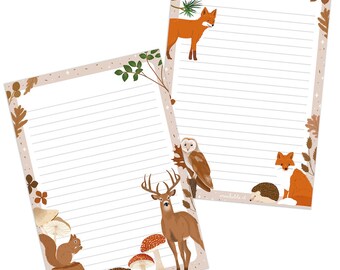 Notepad stationery A5 autumn animals - fox, deer, squirrel - double sided | notepad stationery 50 sheets writing pad | nature postcross