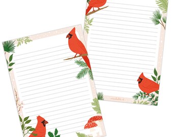 Double sided notepad - A5 writing paper | to do list | Christmas / winter | red cardinal bird