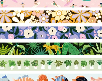 Dessins mignons de ruban washi - Muchable | conception de modèle d'illustration de papeterie de fleur | ruban de papier botanique