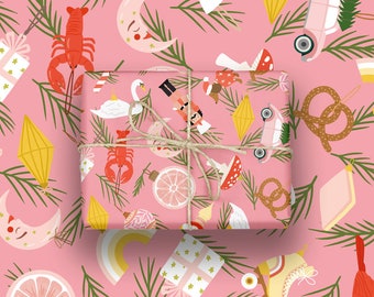 Luxe kerst inpakpapier - Cadeauverpakking | speciaal origineel papier | geïllustreerde kerst ornaments | Christmas wrapping paper