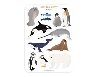 Sticker sheet A6 illustrations - arctic animals - polar bear penguin - sticker sheet | bullet journaling, scrapbooking, journal stickers, planner