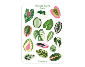 Sticker sheet A6 illustrations - pink leaves - botanical sticker sheet | bullet journaling, scrapbooking, journal stickers, planner