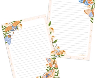 Notepad stationery A5 butterflies - spring flowers pink - double sided | cute notepad | to do list | 50 sheets of writing pad