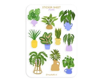 Stickervel A6 illustraties - houseplants - sticker sheet | bullet journaling, scrapbooking, journal stickers, planner