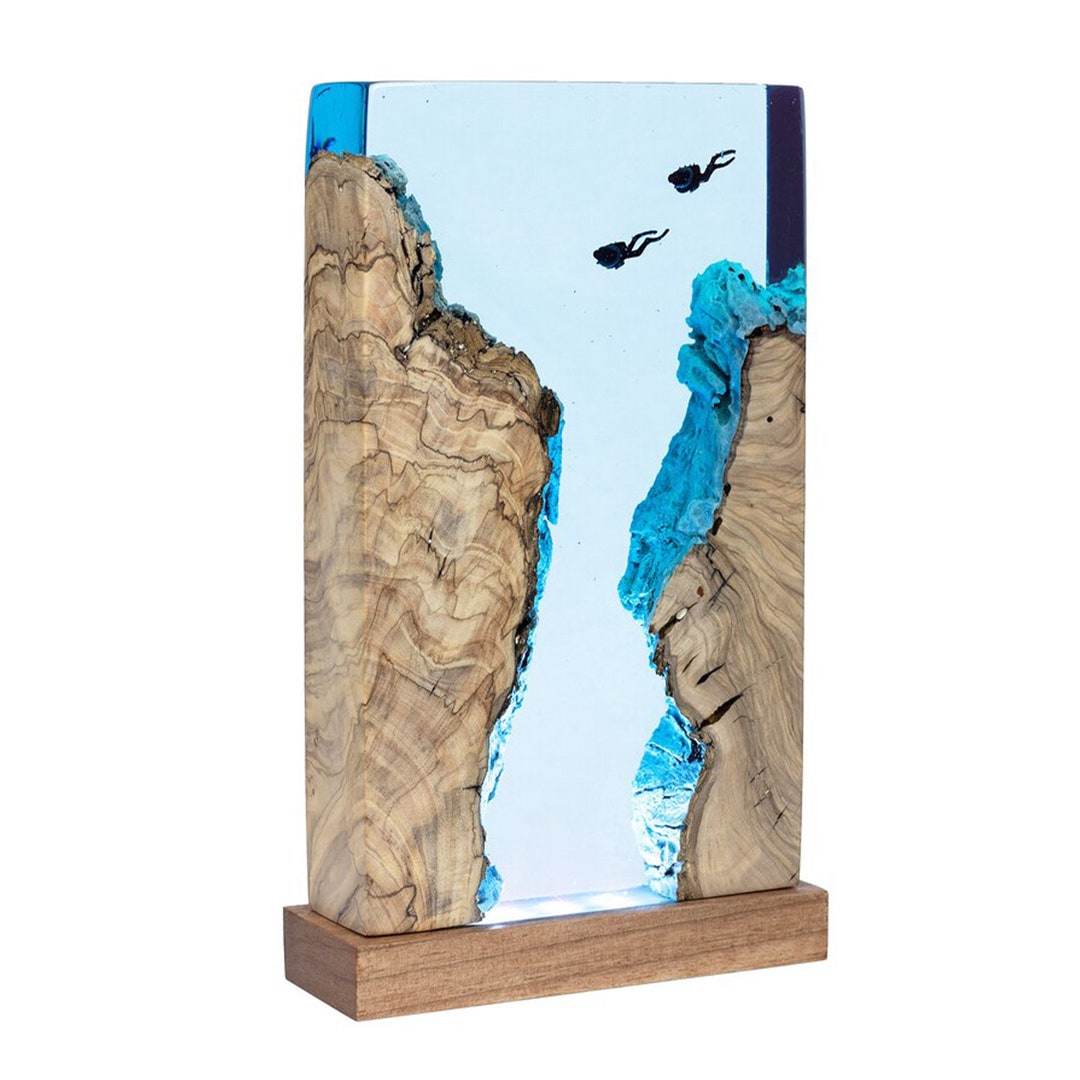 Diver Scuba Diving Epoxy Resin Wood Lamp Scuba Gift Ocean Etsy