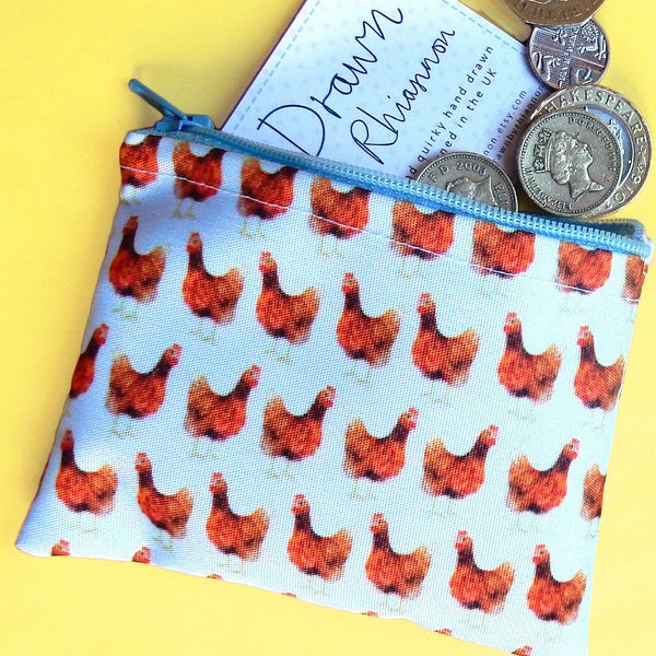 Chicken coin purse - alternative Easter gift - water resistant fabric - chicken wallet - Easter chicken zip purse - unique chicken print