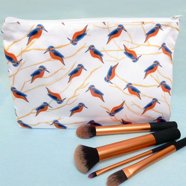 Large kingfisher pouch - kingfisher zip pouch - kingfisher makeup bag - kingfisher pencil case - bird print pencil pouch - bird lover gift