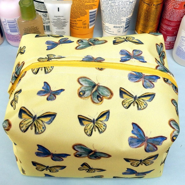 Boxy butterfly wash bag - large butterfly toiletries bag - boxy cosmetics bag - mothers day gift - yellow butterfly gift - water resistant