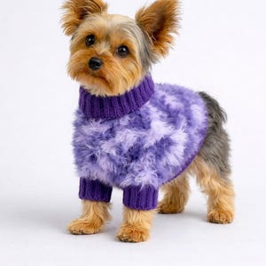 Handmade Faux Fur Dog Jumper – Purple Ribbed Knit, Small Breed