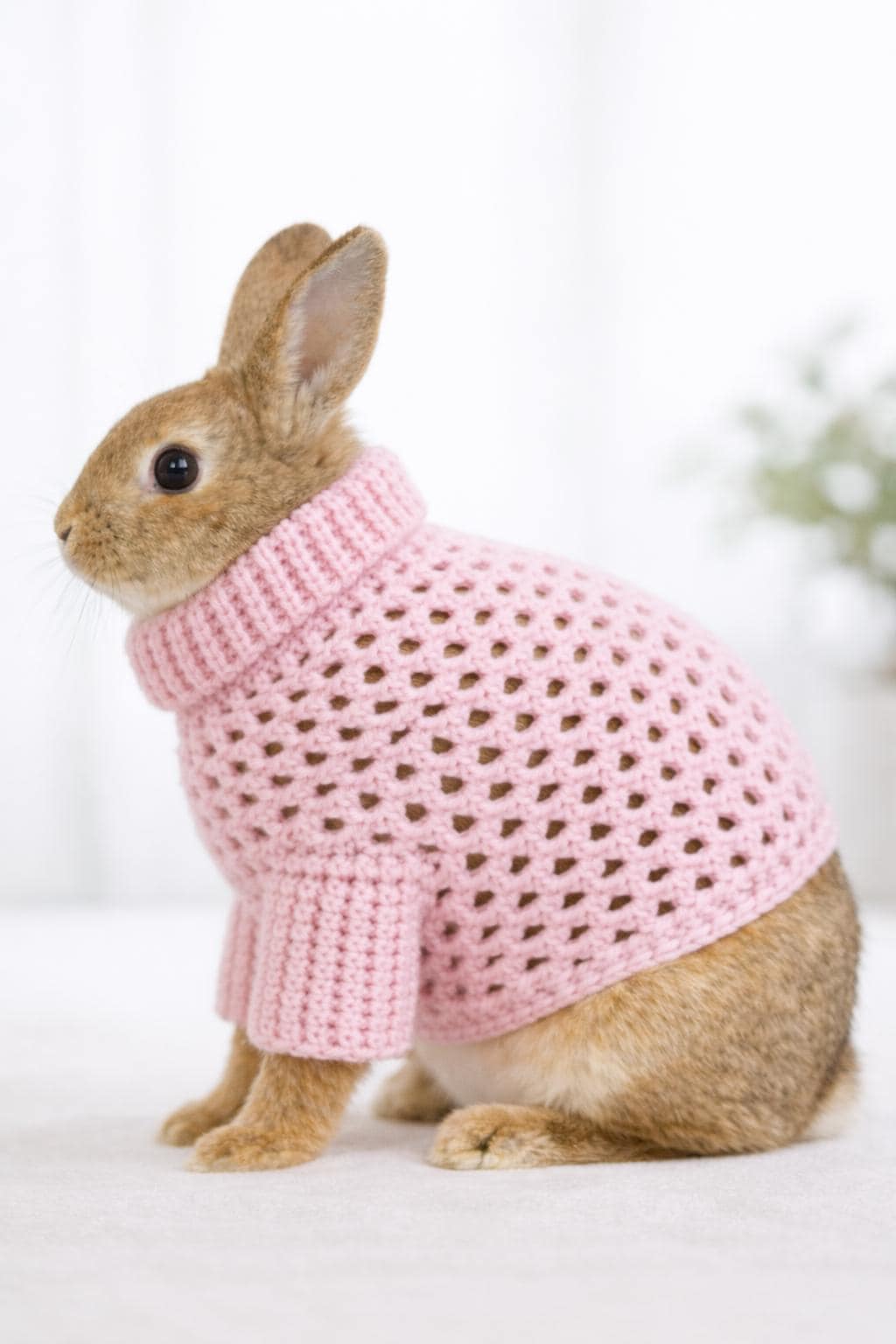 Pink Crochet Rabbit Sweater | Holey Bunny Jumper With Ribbed Sleeves - Etsy