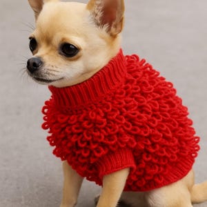 Red Pet xs Jumper - Crochet loop knit sweater For Dogs & Cats.