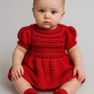 red baby dress 0-3 months Red Crochet Christmas Baby Dress Pattern (0-3 Months) (instant Download)