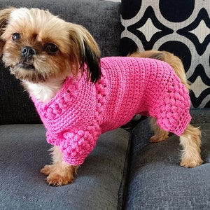 Pink Pet Pajamas - Dog onesie - Crochet Dog Cat Sleepsuit.