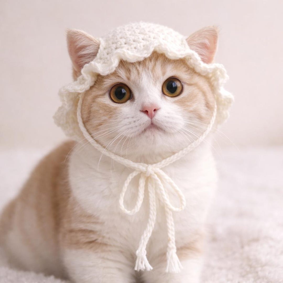 Crochet Ruffle Pet Hat: Cream Sunhat for Cats and Small Dogs - Etsy