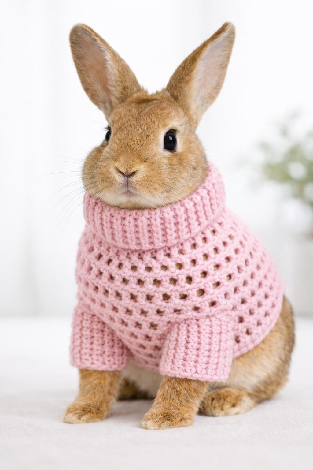Pink Crochet Rabbit Sweater | Holey Bunny Jumper With Ribbed Sleeves - Etsy