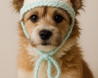 Pet White & Blue Hat - Crochet Dog Cat Hat with PomPom.