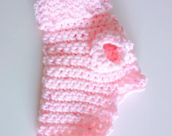 Baby Pink Pet Jumper - Crochet Dog Cat Chunky knit Sweater with Sleeves & Harness Hole.