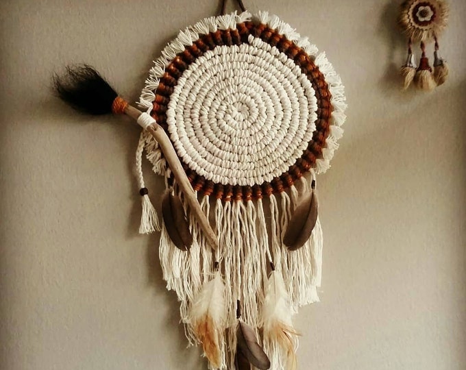SHAMAN DRUM Small Macramé Shaman Macramé Spiritual Wall Hanging Tapestry Rustic Wall Art