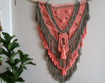 CORAL SAGE GARDEN - Donation Coral Macramé XLarge Macramé Wall Hanging Bohemian Coral Sage Macramé Elegant Macramé Boho Makramee Wandbehang