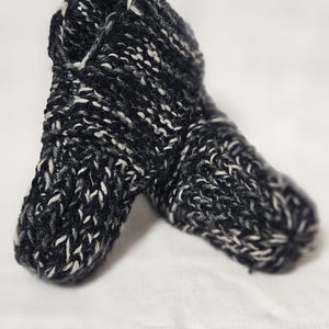 Hand Knitted Grandma slippers - Small (Black/White), Wool mix