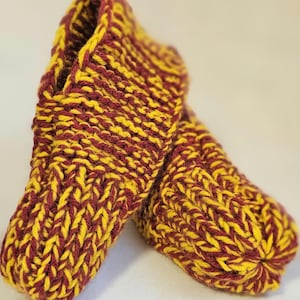 Hand Knitted Grandma slippers - Medium (Red/Yellow)