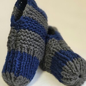 Hand Knitted Grandma slippers - Medium (Blue and Grey)