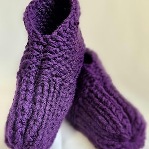 Hand Knitted Grandma slippers - Medium (Purple)