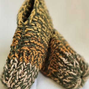 Hand Knitted Grandma slippers - Small (Yellow/Green)