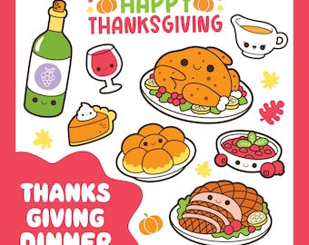 Thanksgiving dinner clipart,  turkey gravy clipart, Thanksgiving food clipart, kawaii Thanksgiving clipart, Thanksgiving turkey clipart, pie