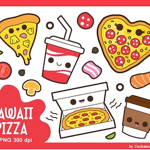 Kawaii pizza clipart, kawaii clipart, cute pizza clipart, pizza party clip art, kawaii food clipart, pizza slice clipart, pizza box clipart