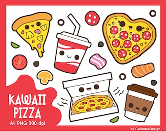 Kawaii pizza clipart, kawaii clipart, cute pizza clipart, pizza party clip art, kawaii food clipart, pizza slice clipart, pizza box clipart