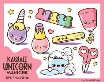 Kawaii clip art, nail polish clipart, kawaii clipart, cute nail polish clip art, manicure clip art, spa clip art, Commercial