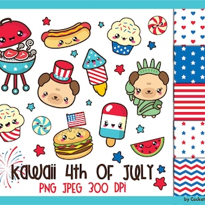 4th of July clipart, 4th of July clip art, kawaii clip art, patriotic clipart, kawaii clipart, 4th digital papers, Commercial Use