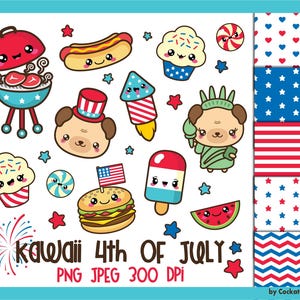 4 juillet clipart, clipart juillet, kawaii clipart, clipart patriotique, kawaii clipart, 4ème papiers digitaux, usage Commercial du 4