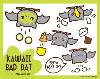 Bat clipart, kawaii clipart, bat clip art, bad day clipart, unlucky clipart, sad clipart, kawaii clip art, Commercial Use