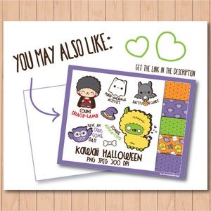 May include: A digital download of Kawaii Halloween clip art featuring a variety of cute characters, including a vampire lamb, a ghost, a bat, a zombie alpaca, and an owl. The clip art is in PNG and JPEG format and is 300 DPI.