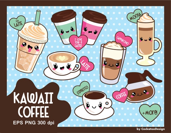 Cute Coffee Cup Expressions Digital Clip Art for Scrapbooking Card