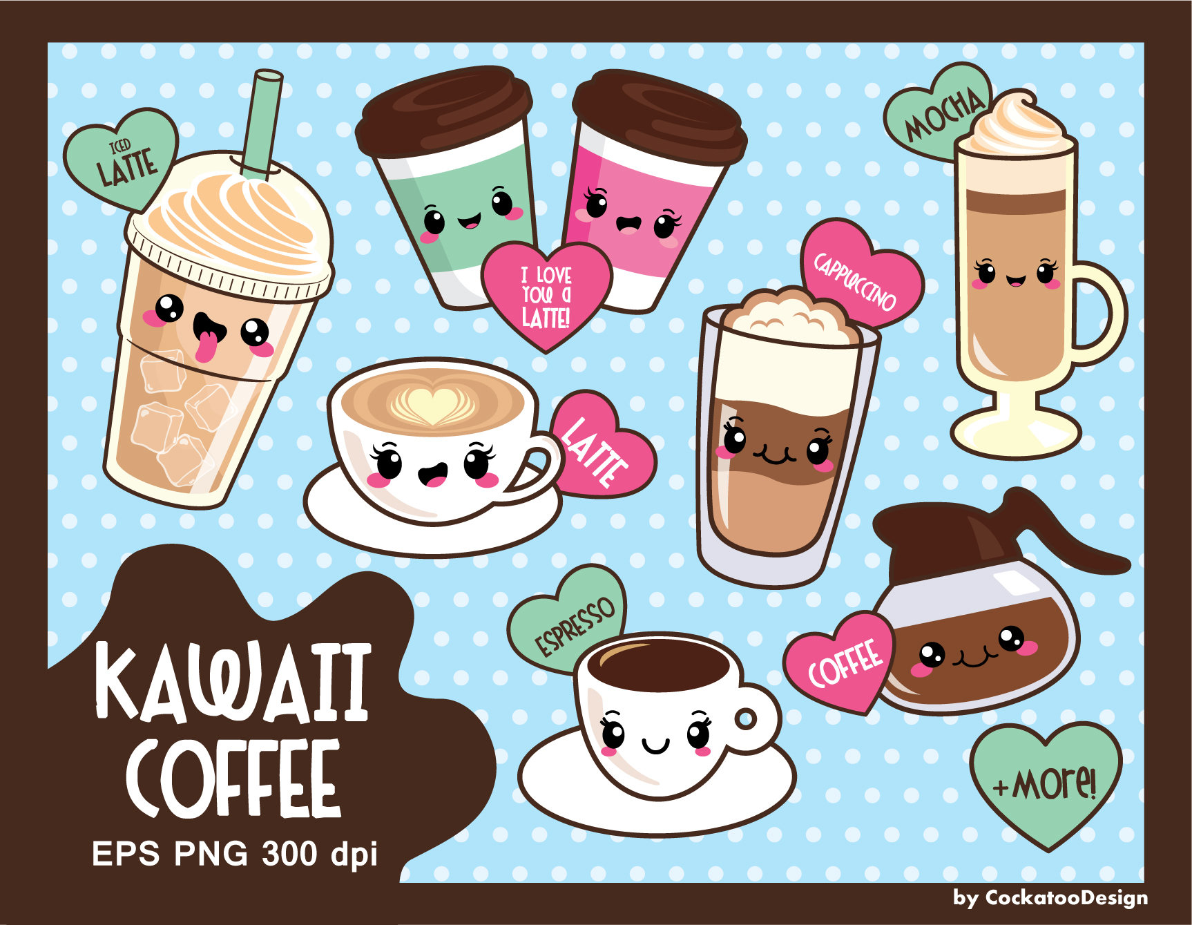 Cute coffee, kawaii drinks, coffee cup, cappuccino, latte