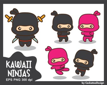 Ninja clipart, kawaii ninja clipart, ninja clip art, ninja party, cute ninja clipart, pink ninja girl clipart, Commercial Use