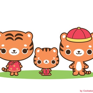 Chinese new year clipart, new year tiger clipart, Lunar new year clipart, kawaii tiger clipart, chinese tiger clipart, china girl clipart image 4