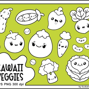 Digital stamp, kawaii veggies digital stamps, tomato digital stamps, peas in a pod digital stamps, eggplant digital stamps, black and white