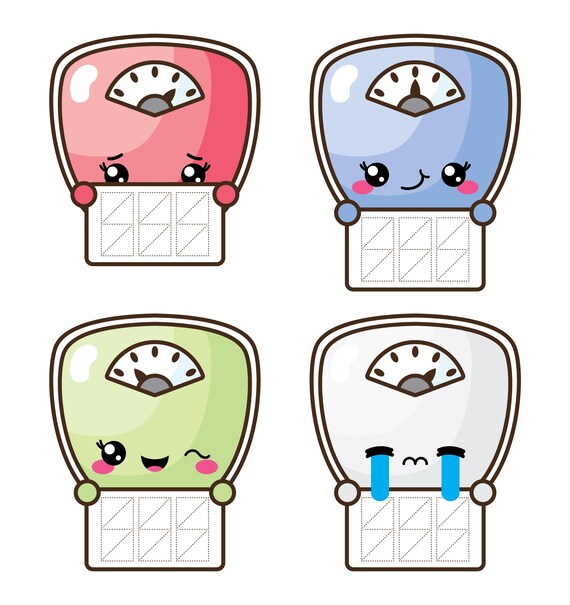 Cartoon Cute Avocado Happy Loss Weight on Weighing Scales, Scales