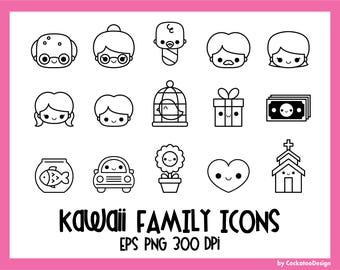 Family icons, kawaii digital stamps, kawaii family icons, cute kids, kawaii family clipart, family digital stamps, kawaii family clip