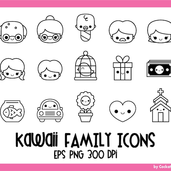 Family icons, kawaii digital stamps, kawaii family icons, cute kids, kawaii family clipart, family digital stamps, kawaii family clip