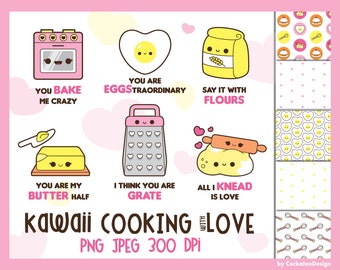 Valentines Day clipart, kawaii cooking clipart, funny love clipart, kitchen clipart, kawaii food clipart, baking clipart, Valentine clipart